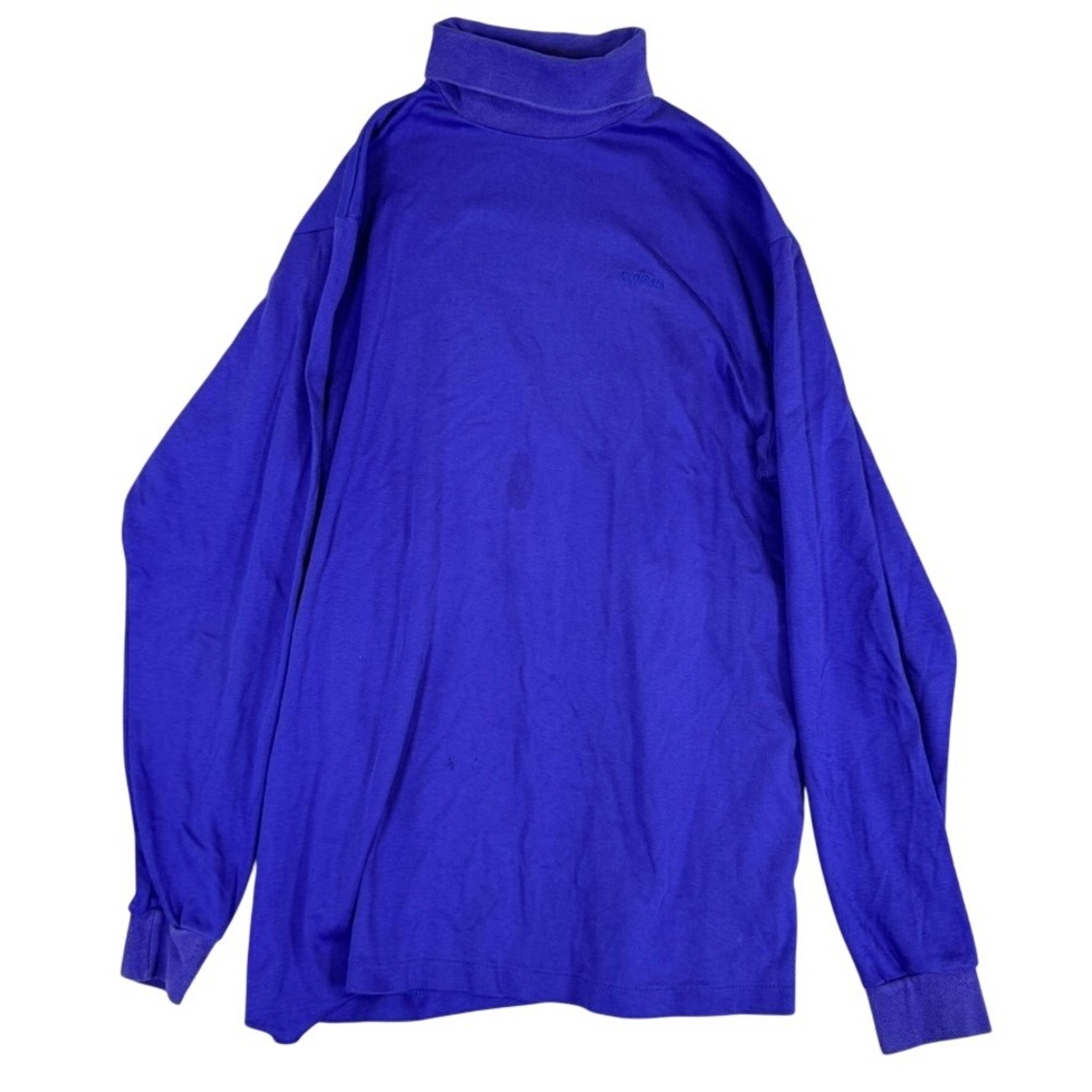 Vintage Tyrolia Skiwear Blue Long Sleeve Turtleneck Tonal Logo Cotton Blend L
